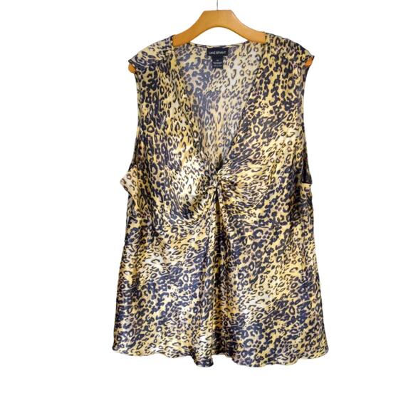 Lane Bryant Leopard Cheetah Print Pop-over Top Sleeveless Shirt V-Neck Twisted - Picture 1 of 6